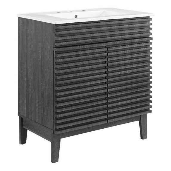 Modway Render 30" Particleboard Bathroom Vanity Cabinet in Charcoal/White
