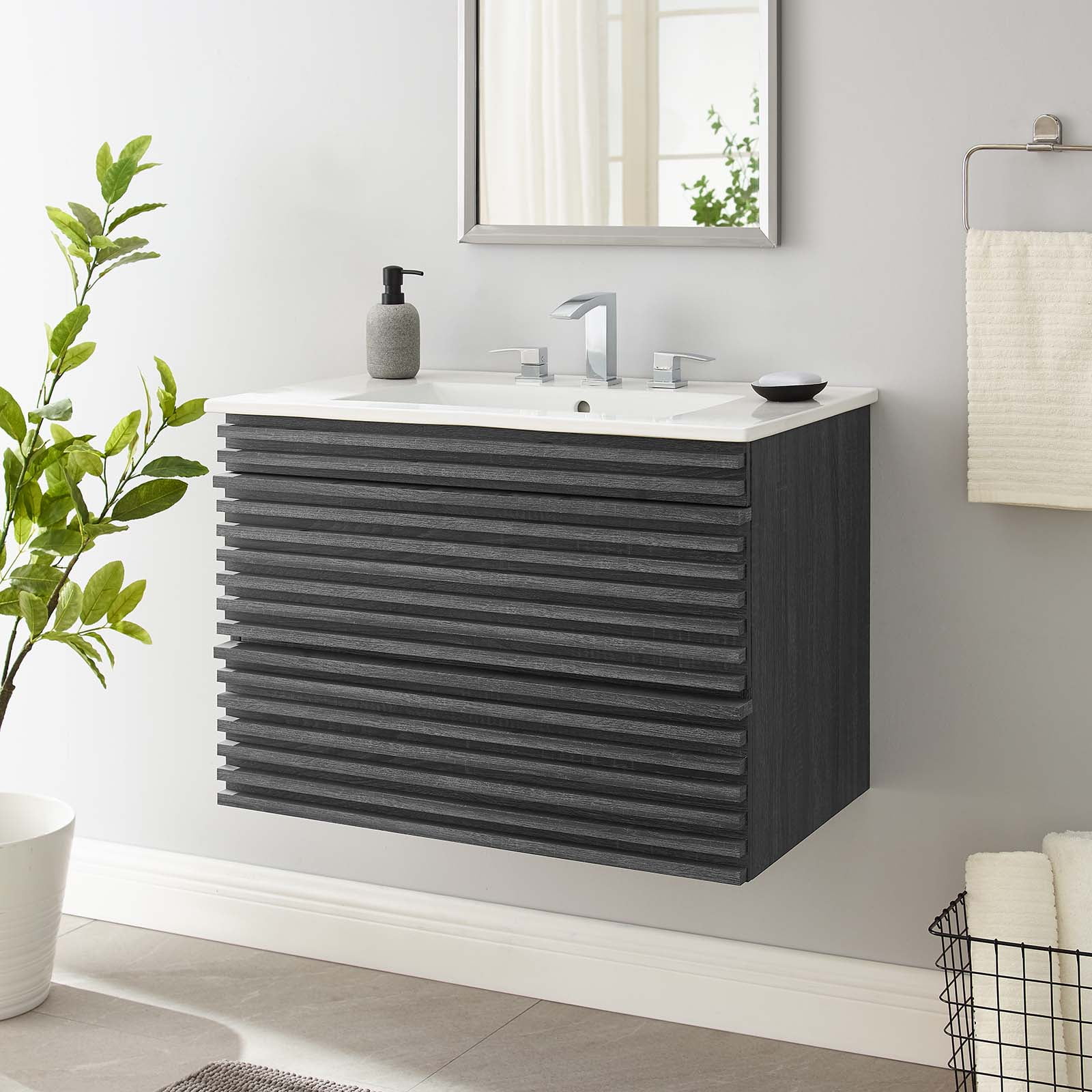 Modway Render 30" Wall-Mount Bathroom Vanity in Charcoal White ...