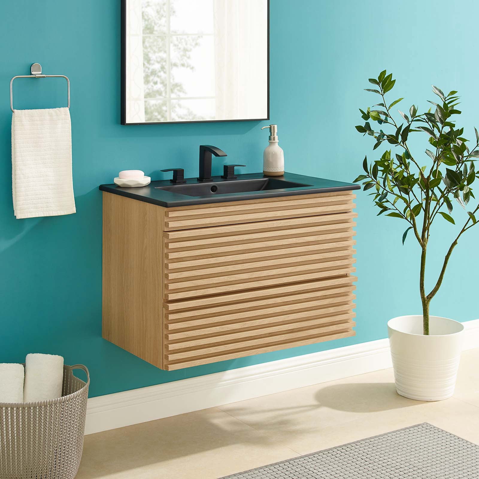Modway Render 30" Wall-Mount Bathroom Vanity in Oak Black - Walmart.com