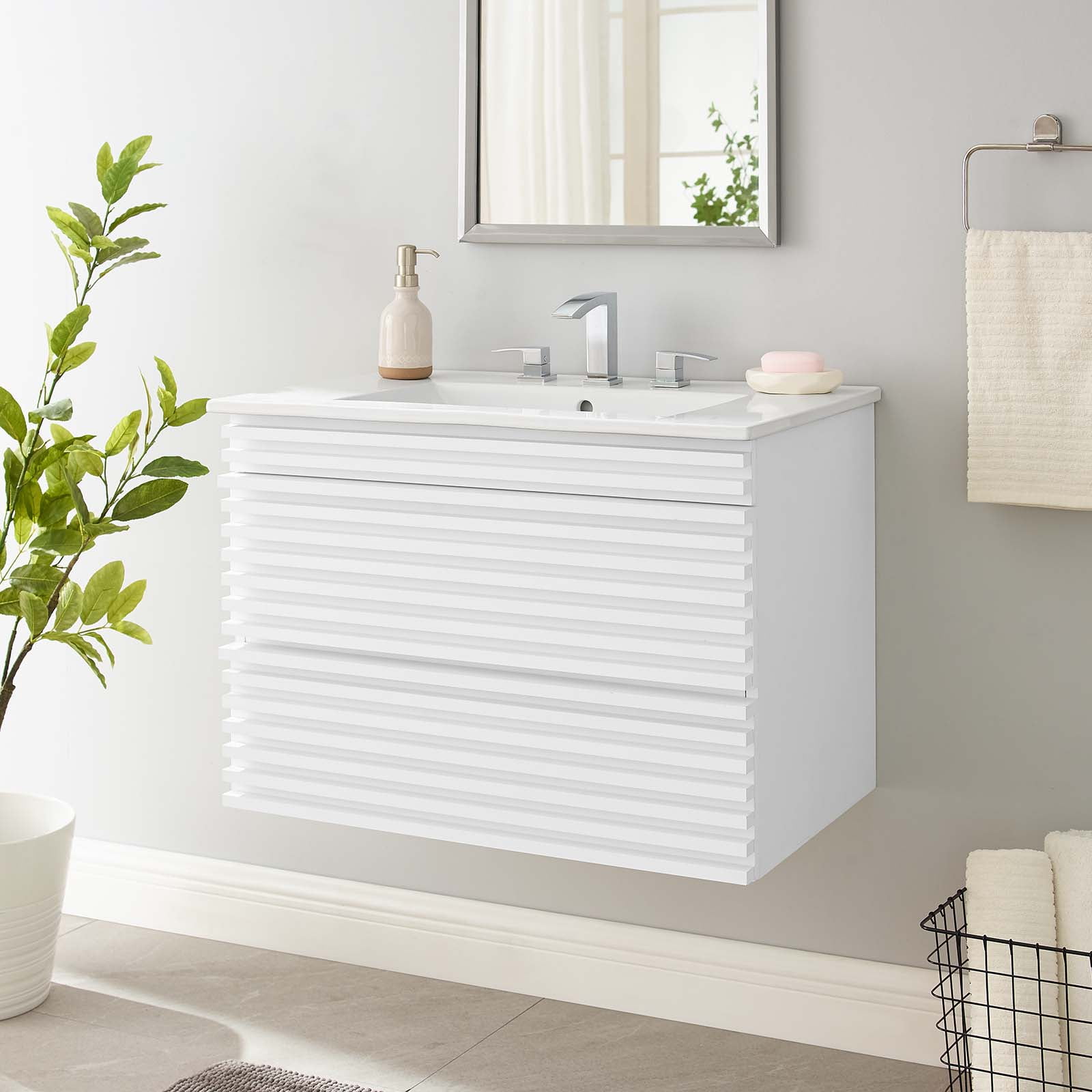 "Modway Mid-Century Modern Render 30"" Single Wall-Mount Bathroom ...
