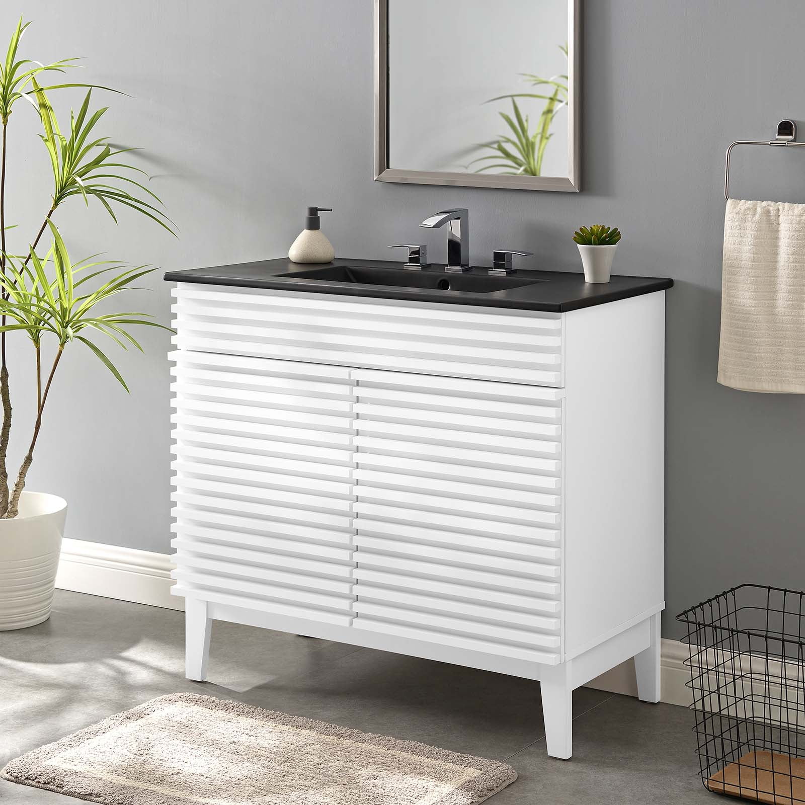 Modway Render 36" Bathroom Vanity in White Black