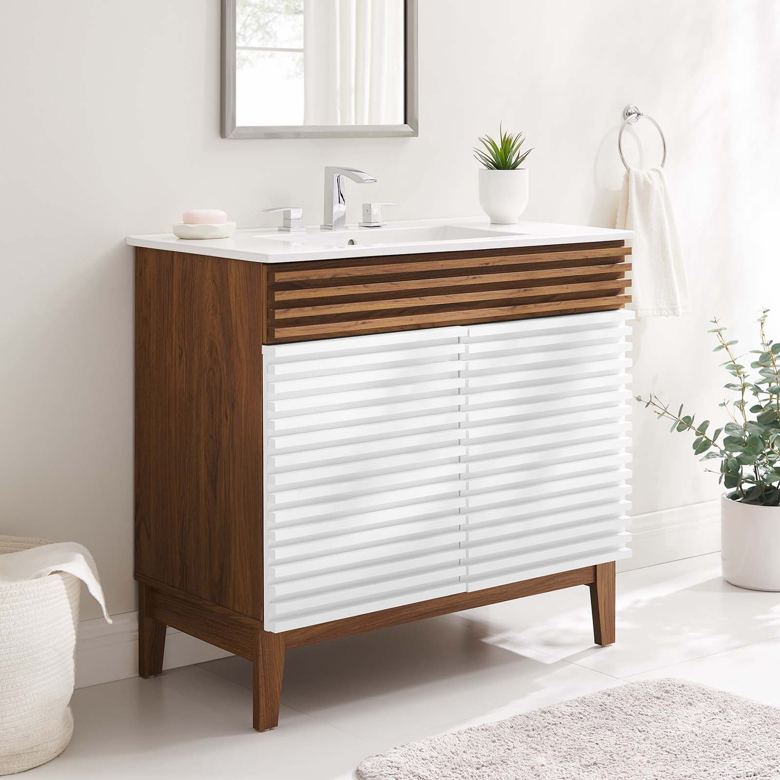 Modway Render 36" Bathroom Vanity in White Walnut White - Walmart.com