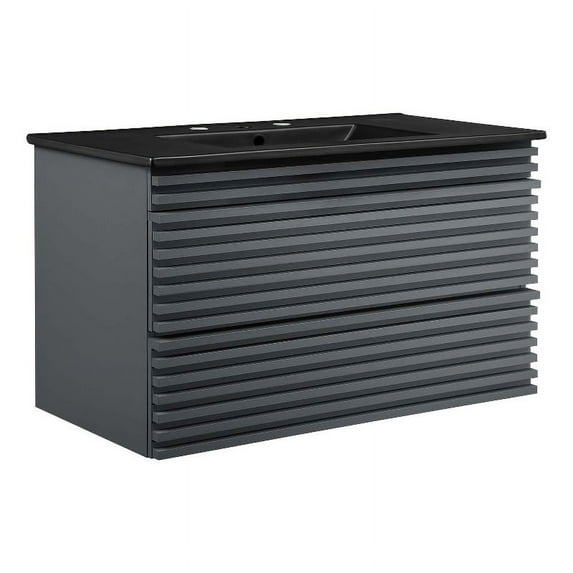 Modway Render 36" MDF Wood Wall-Mount Bathroom Vanity in Gray/Black