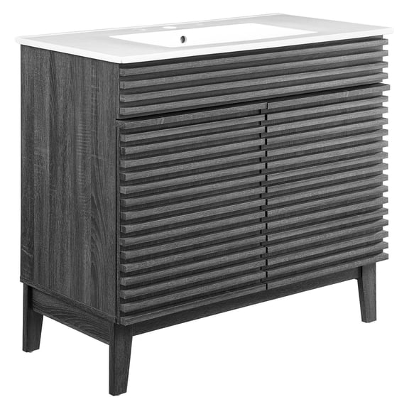 Modway Render 36" MDF and Particleboard Bathroom Vanity in Charcoal/White