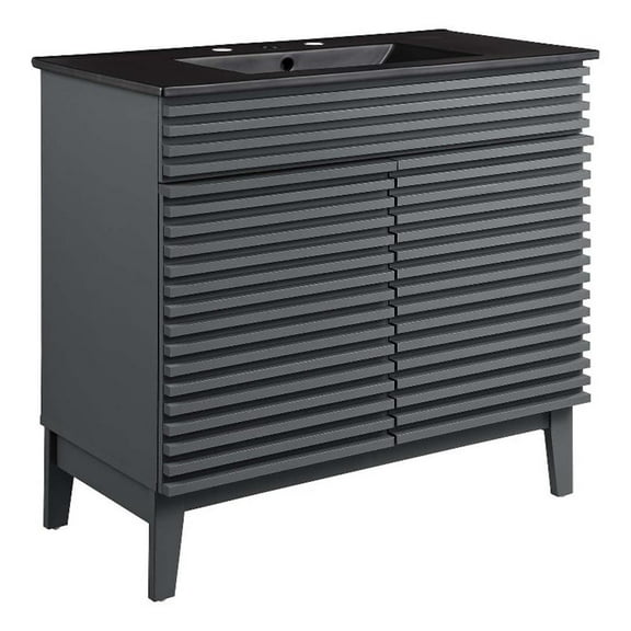 Modway Render 36" MDF and Particleboard Bathroom Vanity in Gray/Black