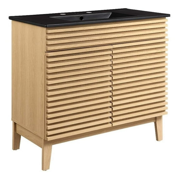 Modway Render 36" MDF and Particleboard Bathroom Vanity in Oak/Black