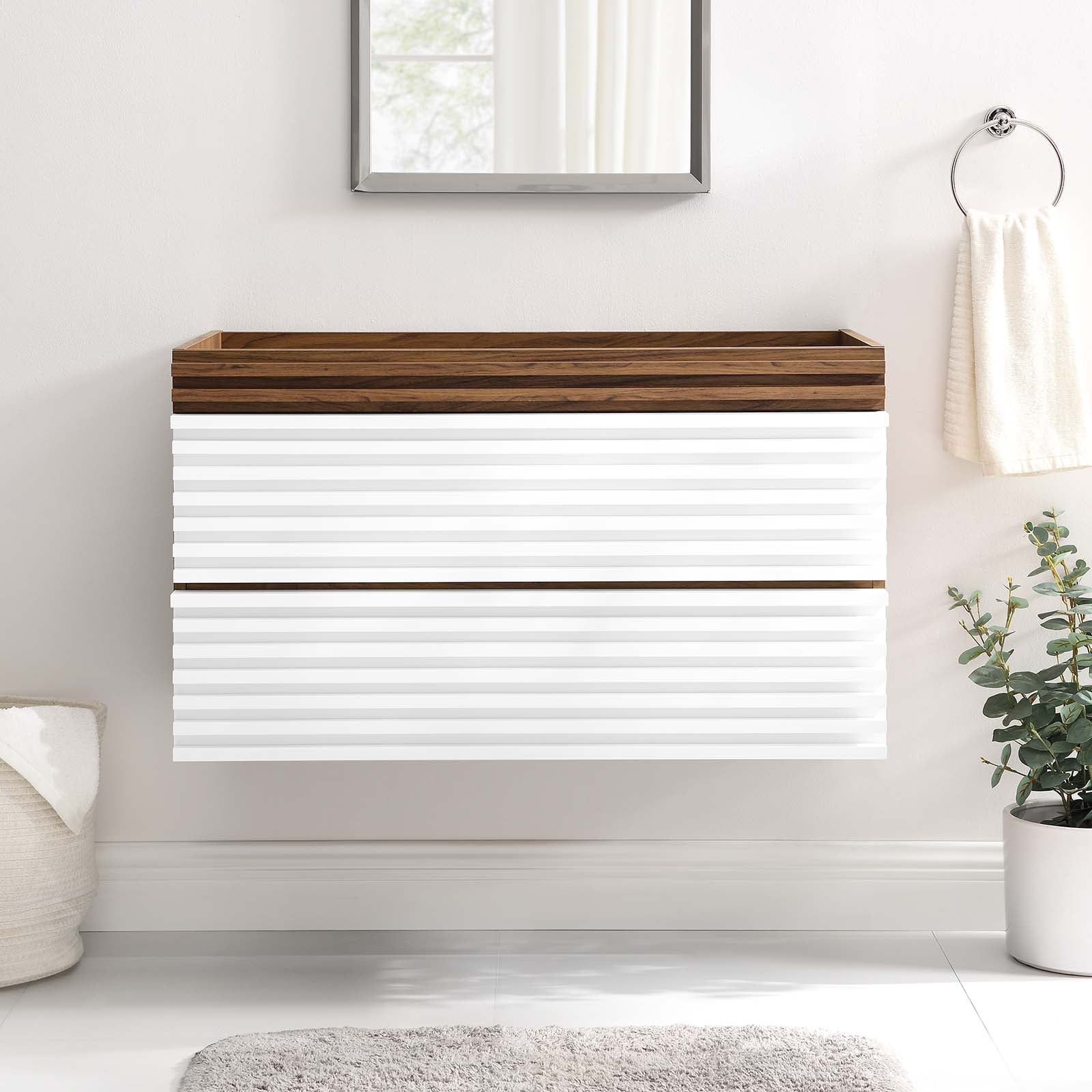 Modway Render 36" WallMount Bathroom Vanity (Sink Basin Not Included) in White Walnut