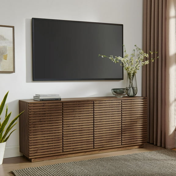 Modway Render 4-Door Fluted Sideboard Cabinet TV Stand in Walnut