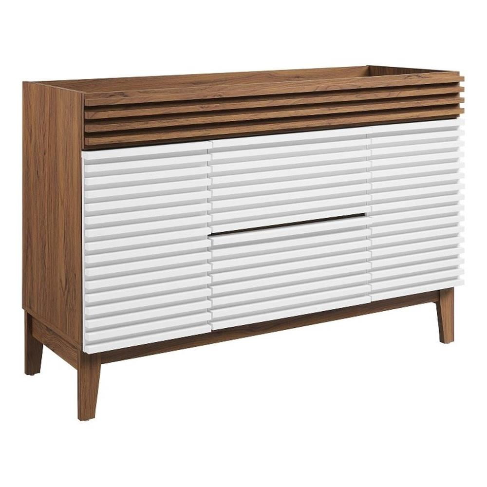 Mid-Century Modern Render 47" White/Walnut Bathroom Vanity Cabinet