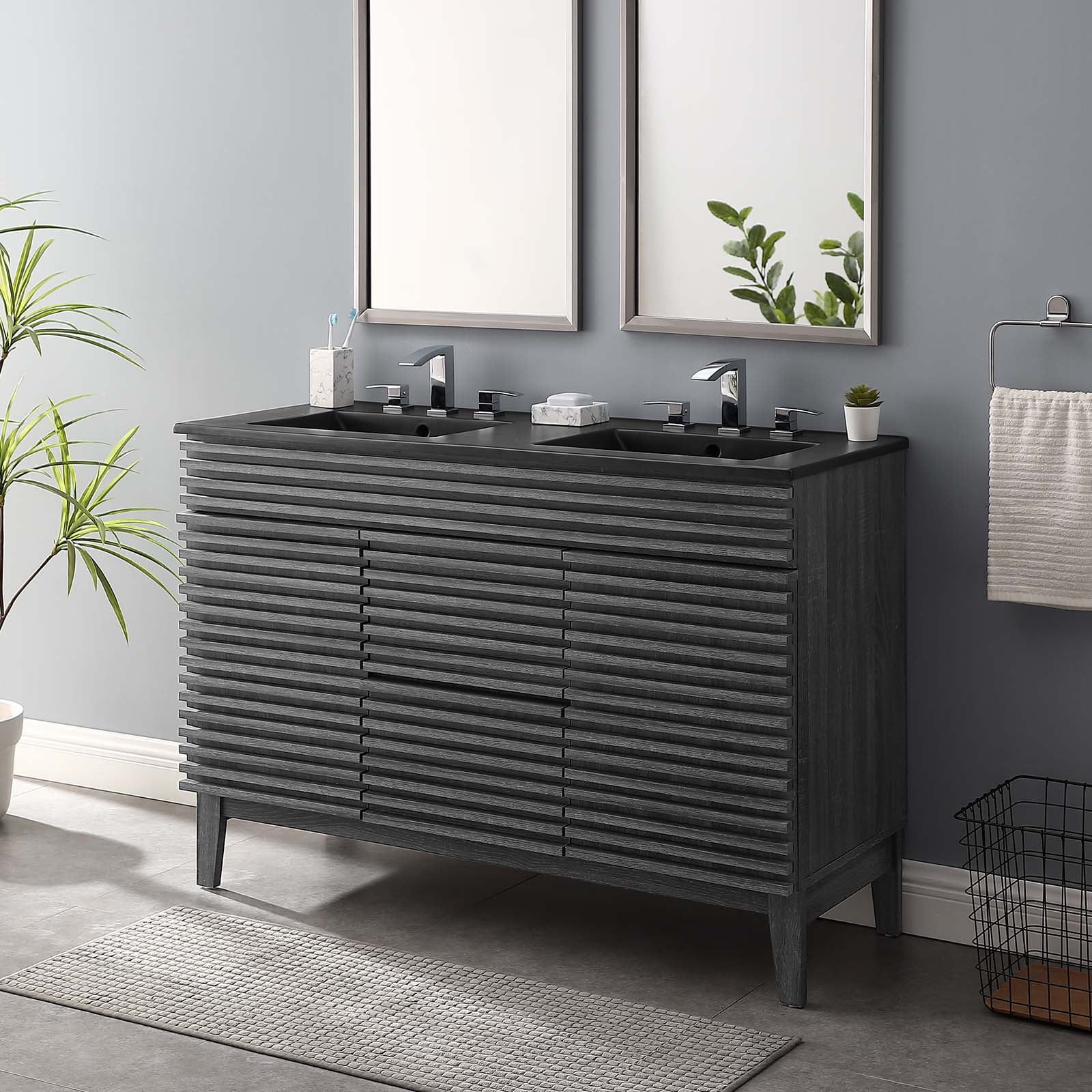 Modway Render 48" Double Sink Bathroom Vanity in Charcoal Black