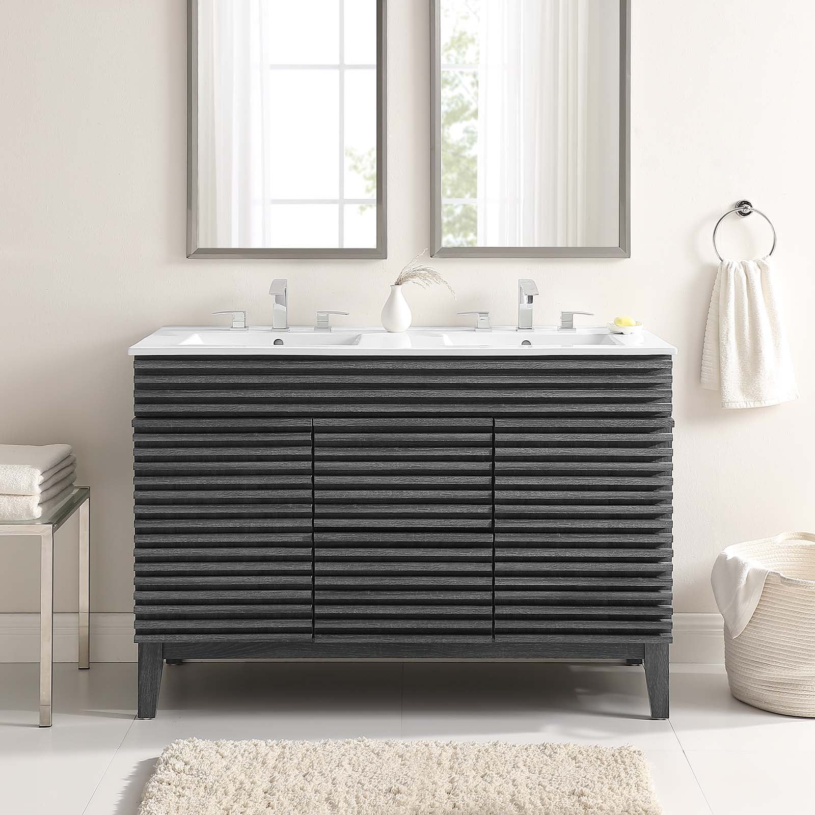 Modway Render 48" Mid-Century Double Sink Bathroom Vanity with Under