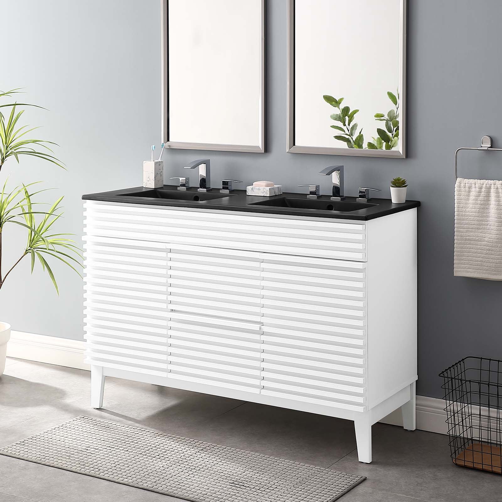 Modway Render 48" Double Sink Bathroom Vanity in White Black