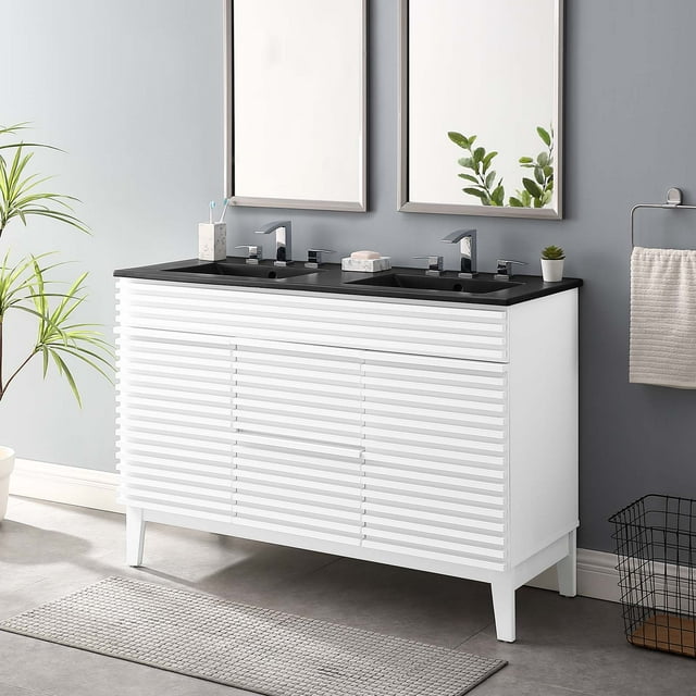 Modway Render 48" Double Sink Bathroom Vanity in White Black