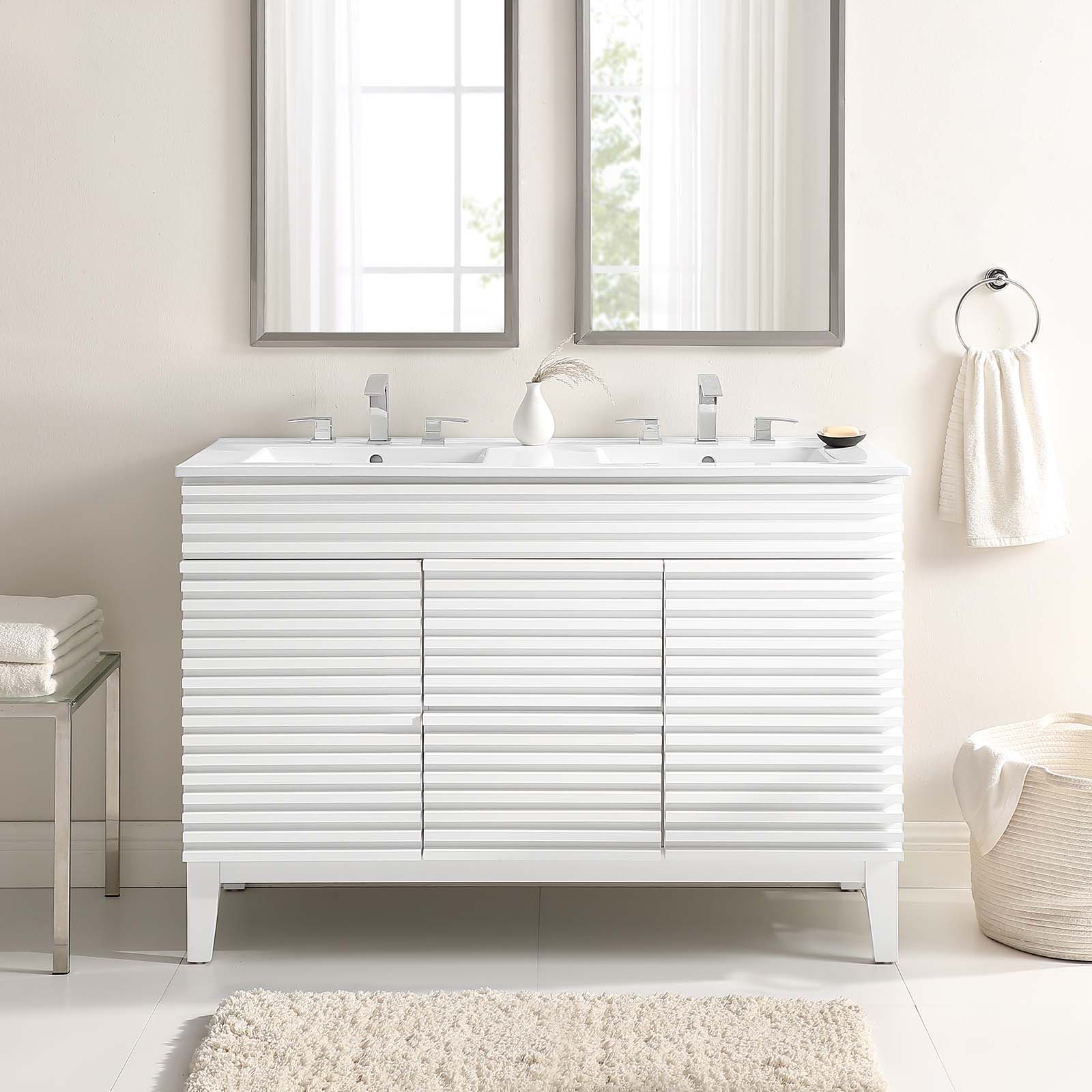 Modway Render 48" Double Sink Bathroom Vanity in White White