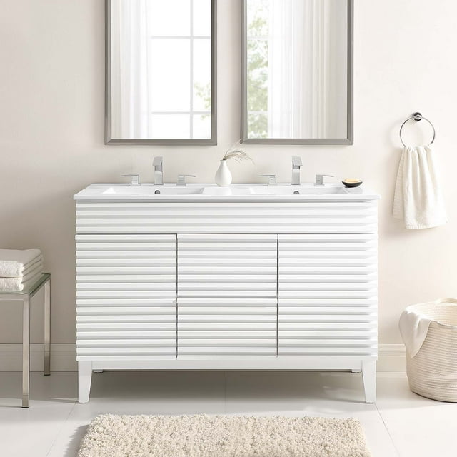 Modway Render 48" Double Sink Bathroom Vanity in White White - Walmart.com