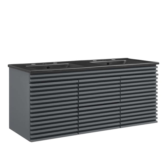 Modway Render 48" MDF and Particleboard Wall-Mount Bathroom Vanity in Gray/Black
