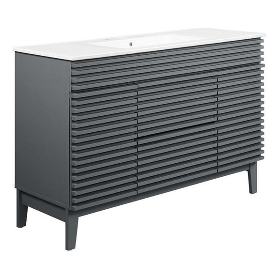 Modway Render 48" Plastic and Wood Single Sink Bathroom Vanity in Gray/White