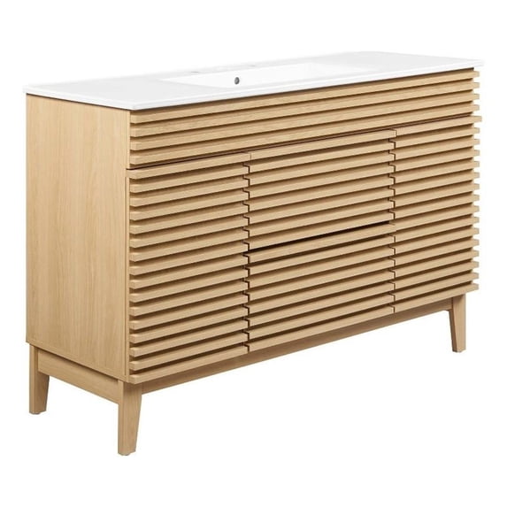 Modway Render 48" Plastic and Wood Single Sink Bathroom Vanity in Oak/White