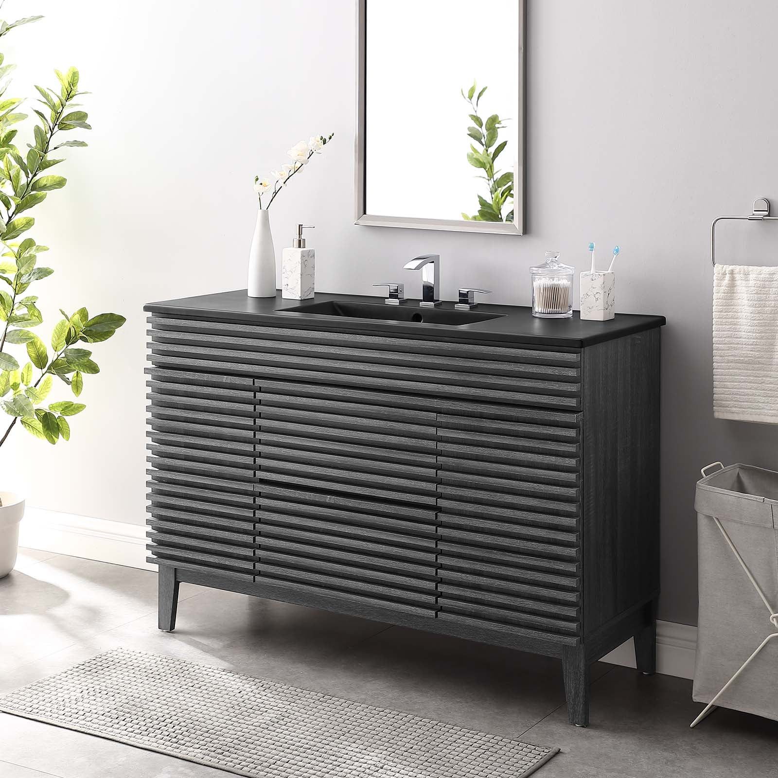 Modway Render 48" Single Sink Bathroom Vanity in Charcoal Black