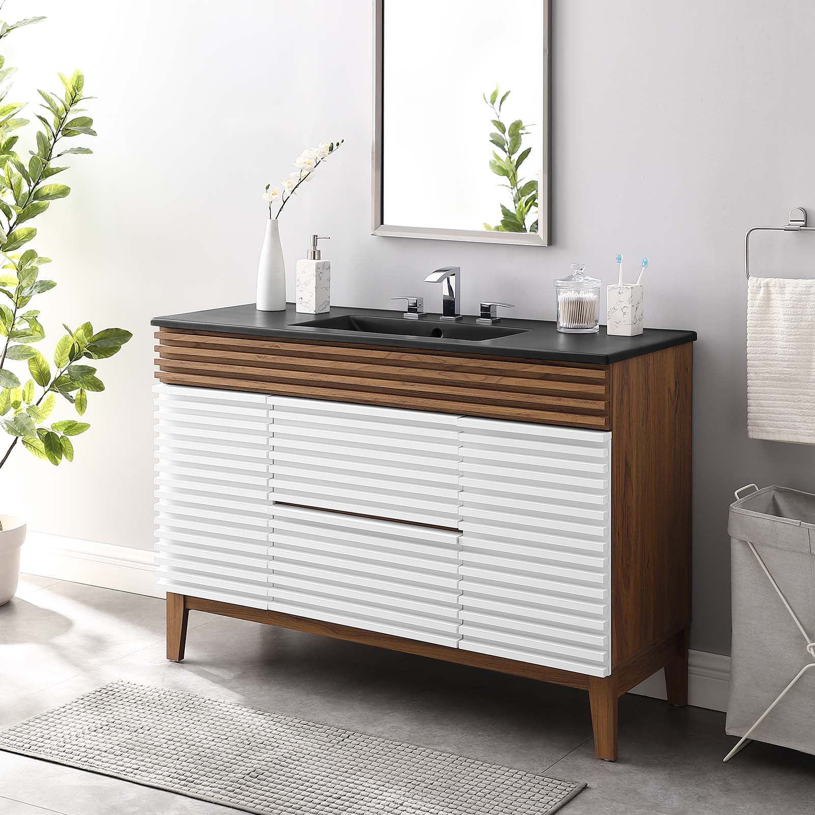 Modway Render 48" Single Sink Bathroom Vanity in White Walnut Black