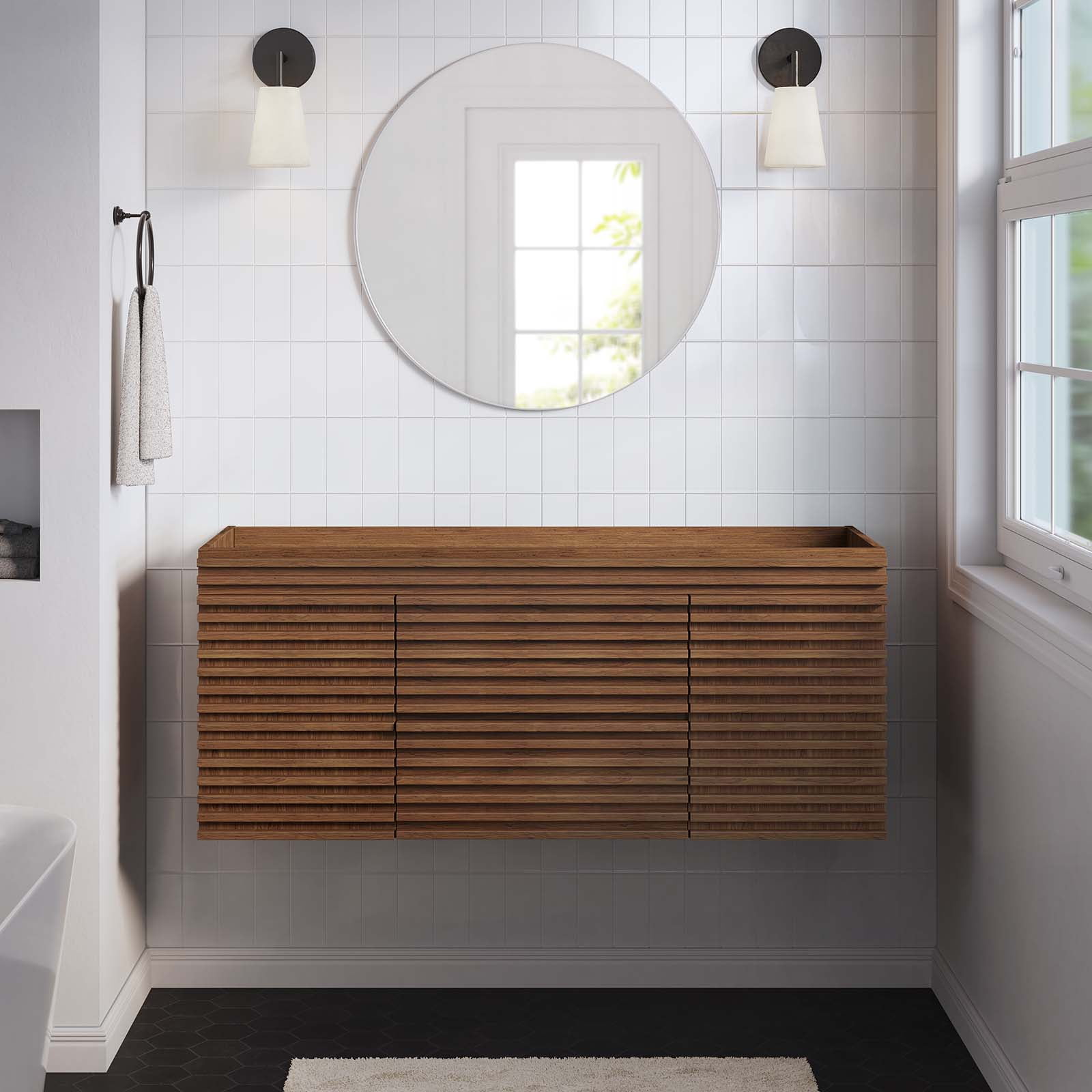 Walnut 48" Wall-Mount Single Bathroom Vanity Cabinet