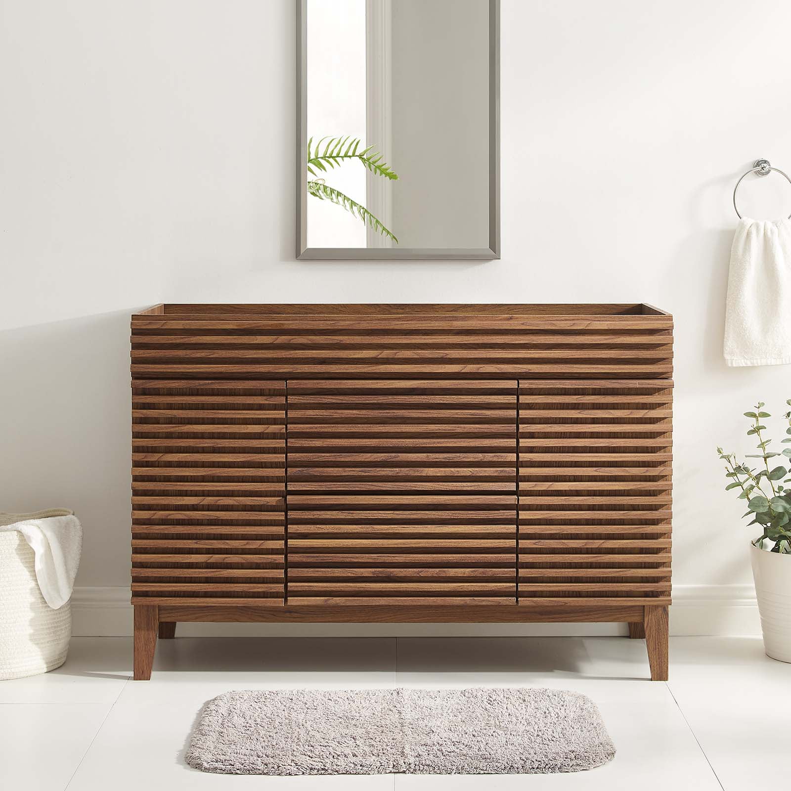 Walnut 48" Freestanding Modern Bathroom Vanity with Stone Top