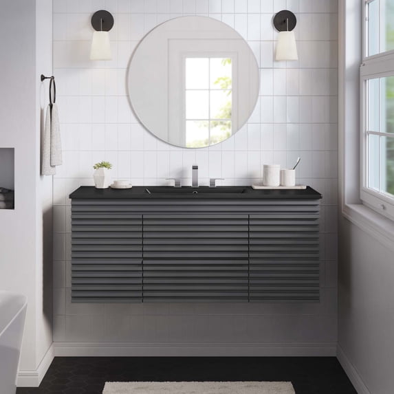 Modway Render 48" Wall-Mount Bathroom Vanity in Gray Black