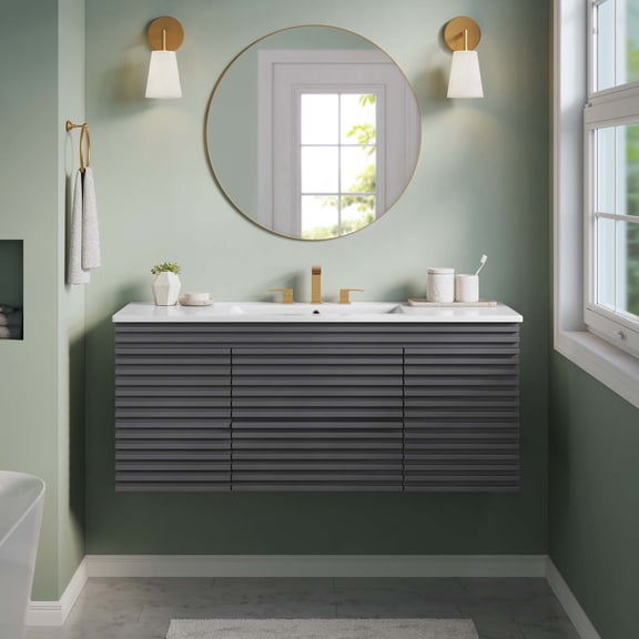 Modway Render 48" Wall-Mount Bathroom Vanity in Gray White