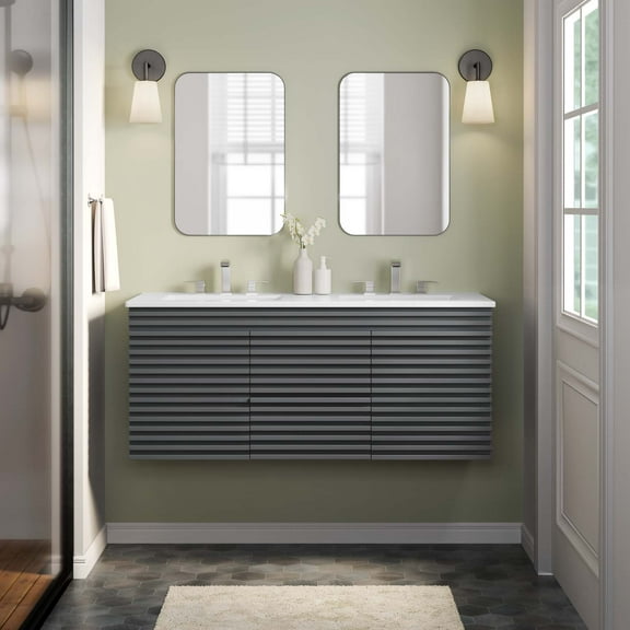 Modway Render 48" Wall-Mount Bathroom Vanity in Gray White