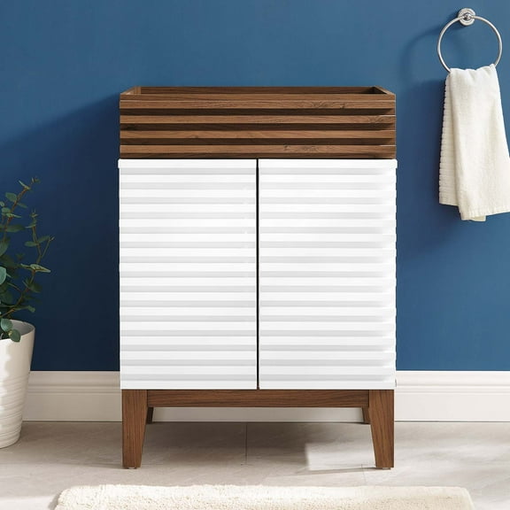 Modway Render Bathroom Vanity Cabinet (Sink Basin Not Included) in White Walnut