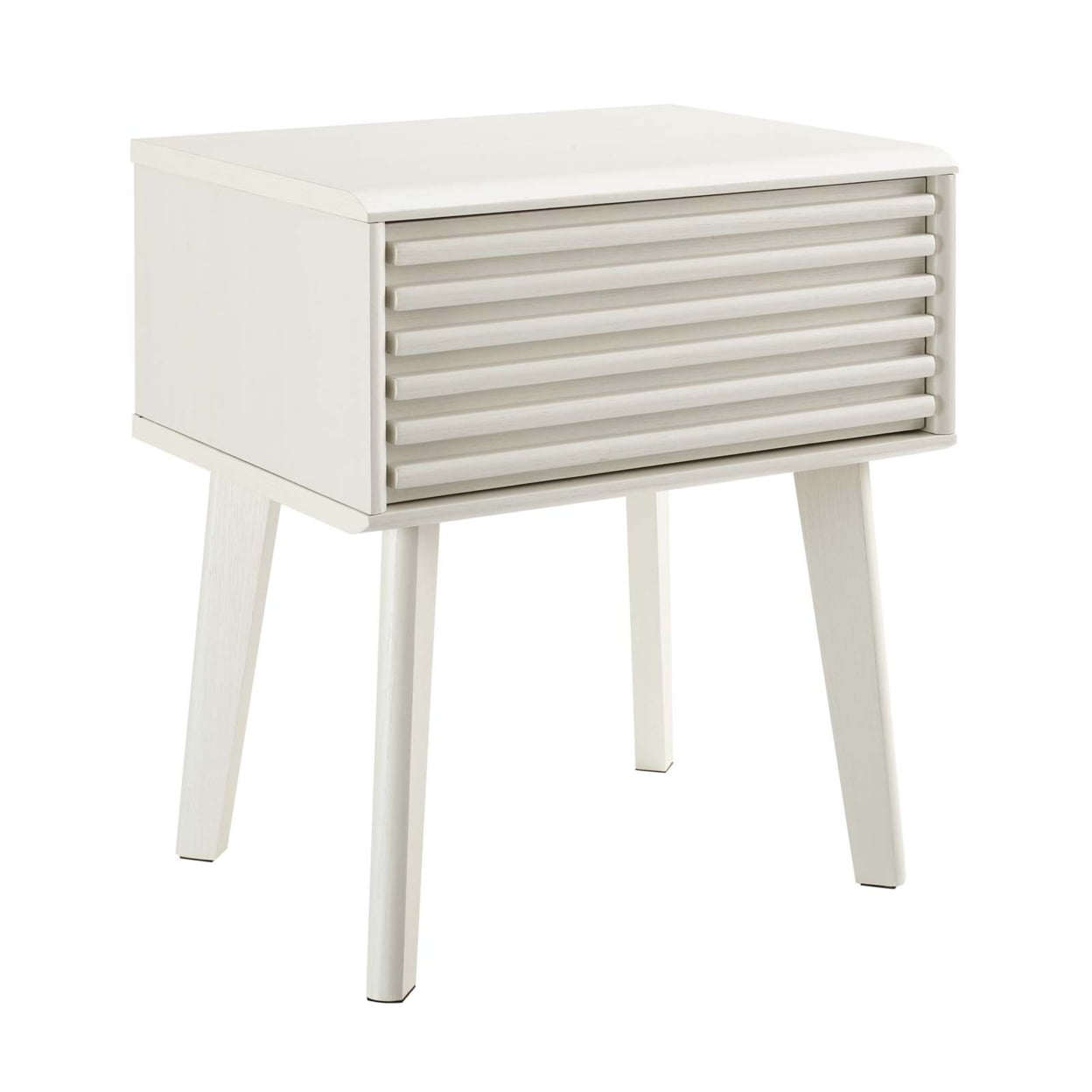Mid-Century Modern Render End Table with Storage in White