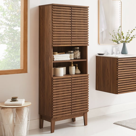 Render Tall Bathroom Storage Cabinet in Walnut