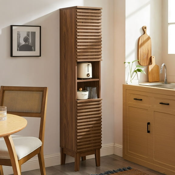 Render Tall Narrow Bathroom Storage Cabinet in Walnut
