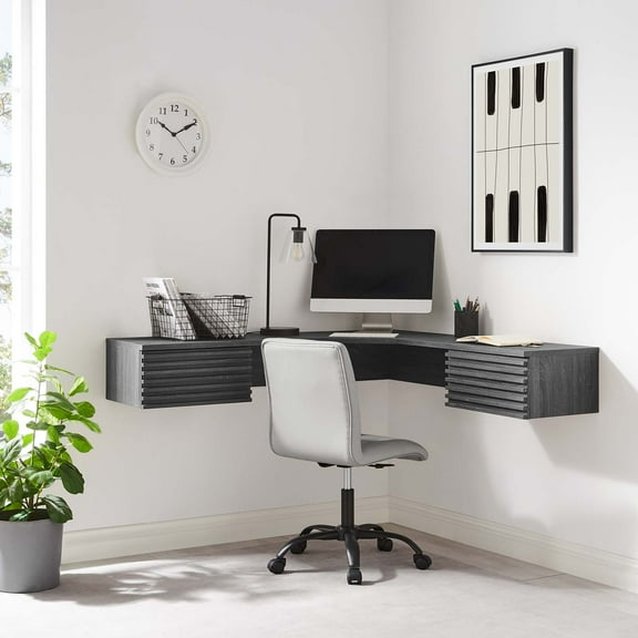 Modway Render Wall Mount Corner Office Desk in Charcoal