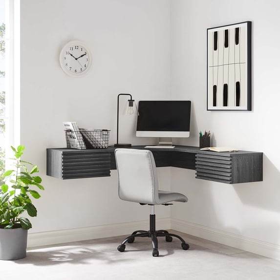 Modway Render Wall Mount Corner Modern Wood Office Desk in Charcoal