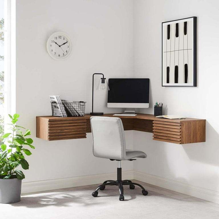 Modway Render Wall Mount Corner Office Desk in Walnut Walmart