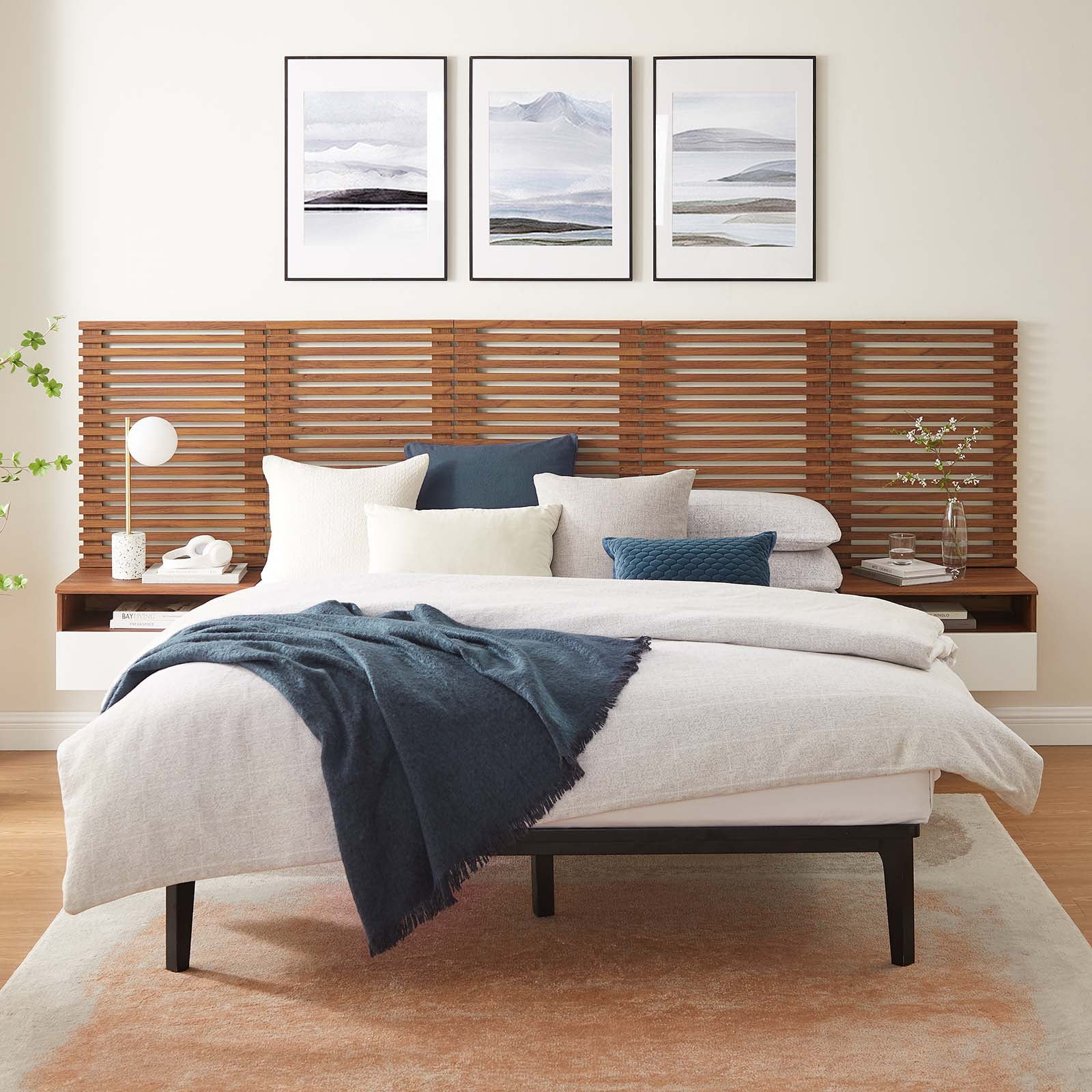 Wall mounted headboard with nightstands deals