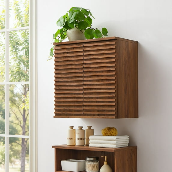 Modway Render Wall Mounted Bathroom Cabinet in Brown