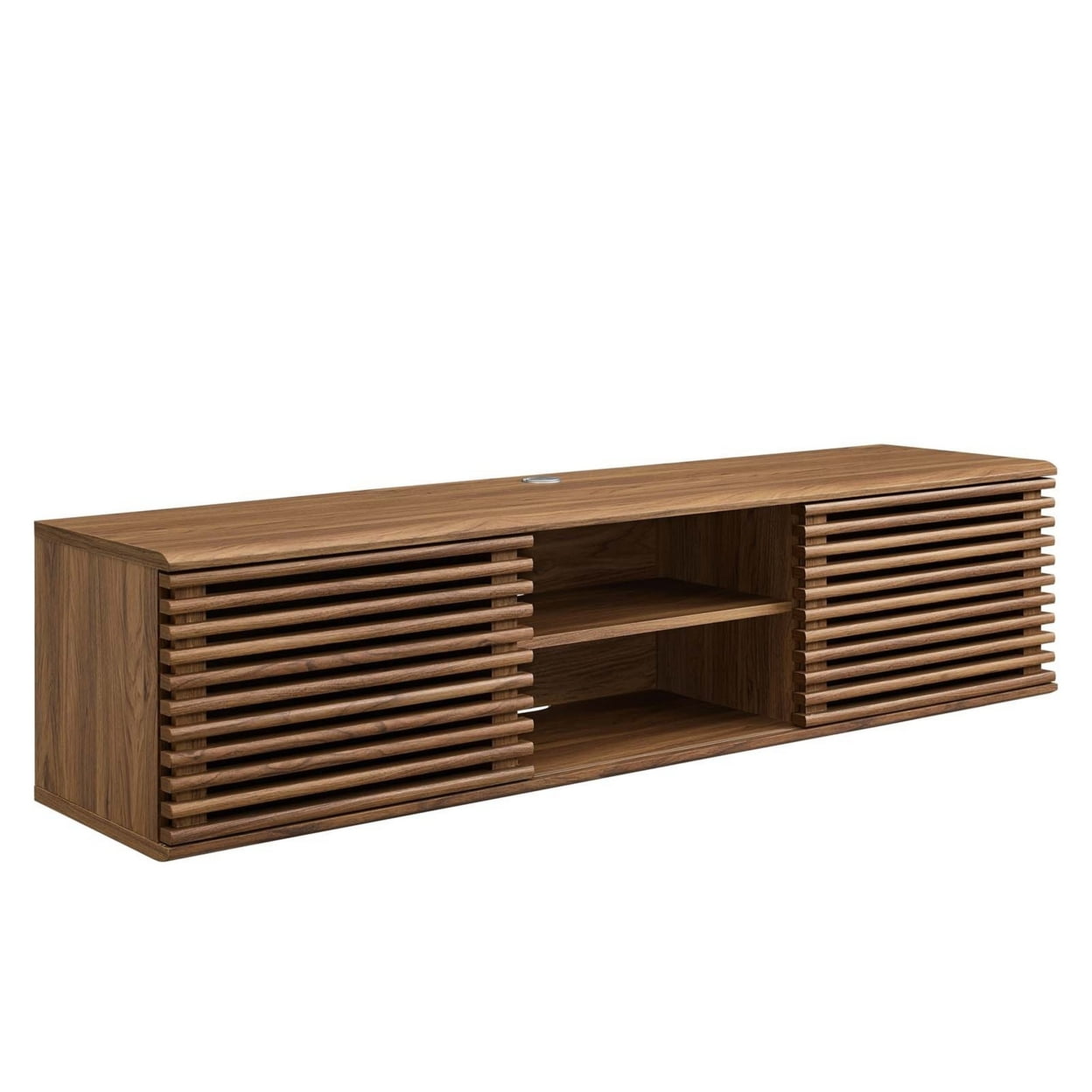Sleek 60" Walnut Wall-Mount Media Console with Sliding Doors