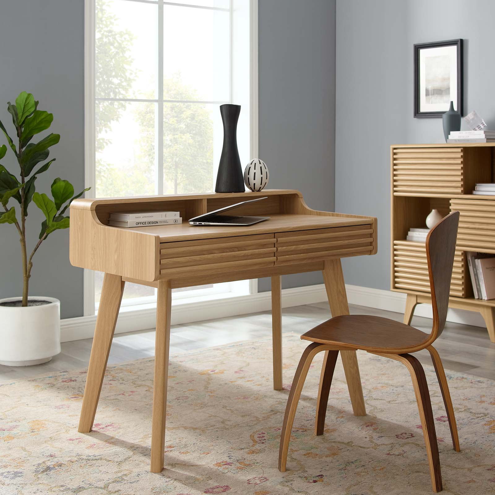 Oak Mid-Century Modern Writing Desk with Drawer