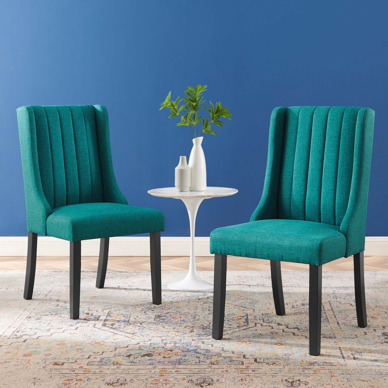 Teal fabric dining chairs deals