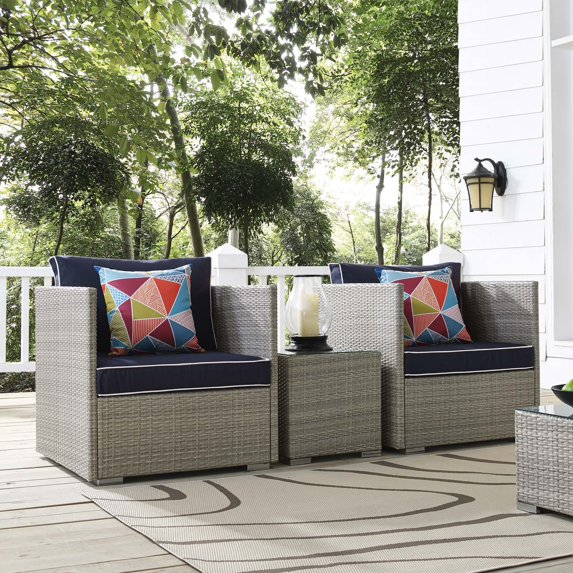 Modway Repose 3 Piece Outdoor Patio Sectional Set in Light Gray Navy