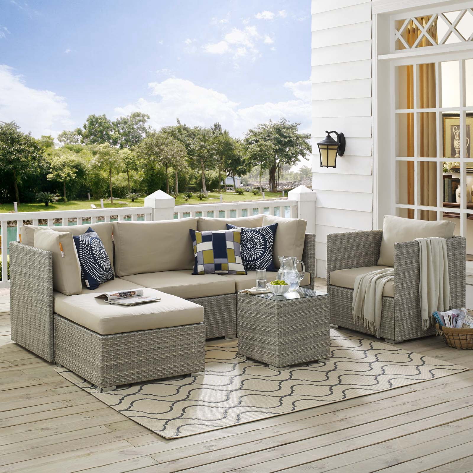 Modway Repose Outdoor Patio 6 Piece Sunbrella® Sectional Set, Multiple ...