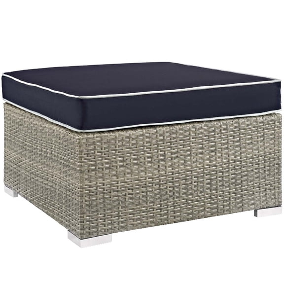 Modway Repose Outdoor Patio Upholstered Fabric Ottoman in Light Gray Navy