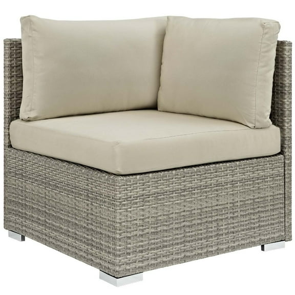 Modway Repose Rattan & Fabric Patio Corner Chair in Light Gray & Beige