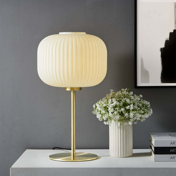 Modway Reprise Glass Sphere Glass and Metal Table Lamp in White Satin Brass