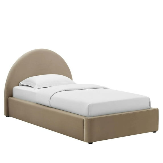 Resort Performance Velvet Arched Round Twin Platform Bed in Taupe