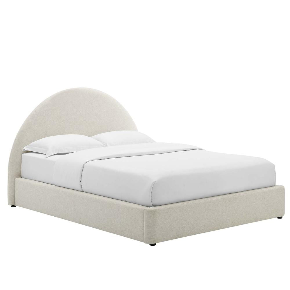 Ivory Velvet Upholstered Full Platform Bed with Arched Headboard