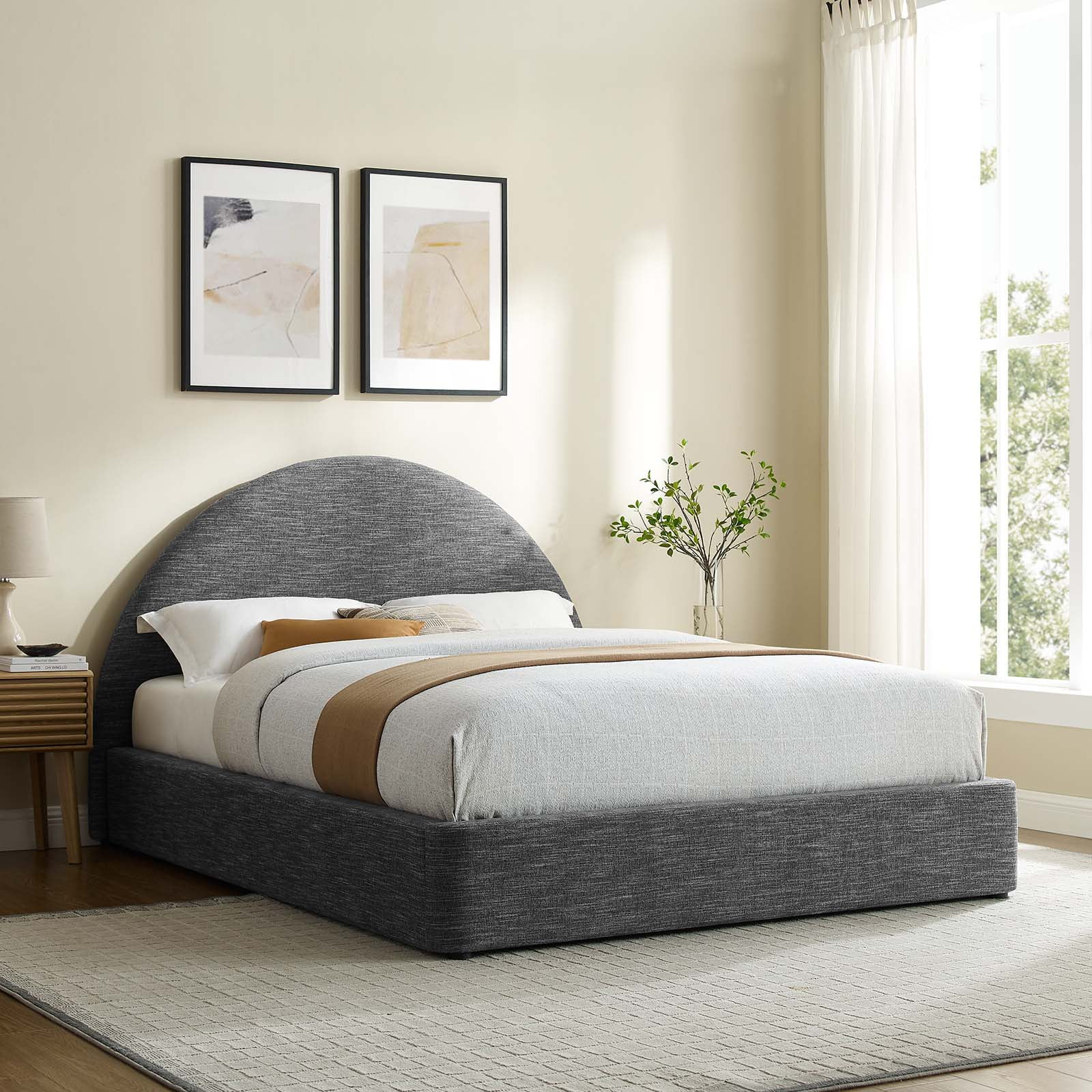 Heathered Slate Full Size Upholstered Velvet Platform Bed