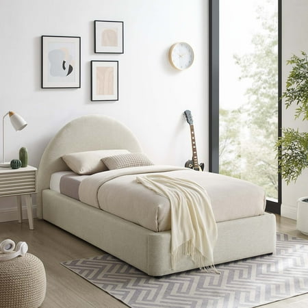 Resort Arched Round Twin Platform Bed in Heathered Weave Ivory